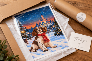 Christmas Springer Spaniel Print, Fairytale Castle Wall Art