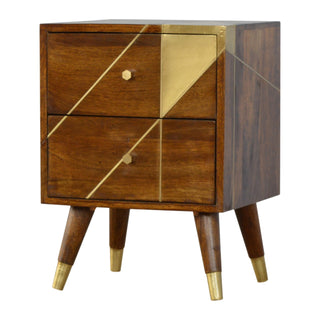 Gold Geometric Chestnut Bedside Cabinet, Bedroom Furniture image 0