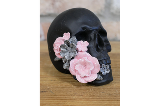 Set Of 3 Skulls with flowers - Halloween Ornament image 1
