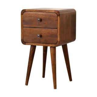 Mini Chestnut Curved Bedside Cabinet, Bedroom Furniture image 1