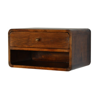 Chestnut Curve Floating Bedside Cabinet Drawer, Bedroom Furniture image 0