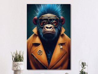 Blue Haired Monkey, Tempered glass wall art image 0