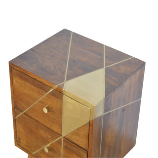 Gold Geometric Chestnut Bedside Cabinet, Bedroom Furniture image 3