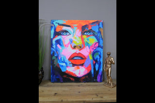 Wall Art, Face with Vibrant Colourful Hand Finished Canvas, Female