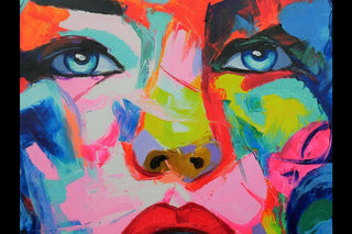 Wall Art, Face with Vibrant Colourful Hand Finished Canvas, Female