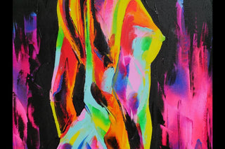 Wall Art, Female Form with Vibrant Colourful Hand Finished Canvas, Body Curves