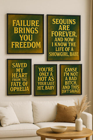 Taylor Swift Lyric Art Print Set | Green & Gold Posters