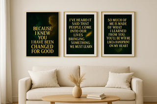 Wicked Inspired Wall Art Set • A4 Prints Musical Quotes • Emerald & Gold Theatre Decor