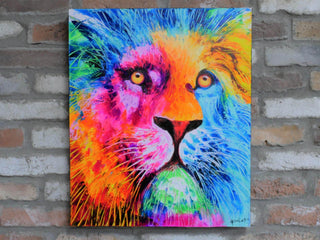 Colourful Lion Canvas Wall Art, Hand Finished Painting