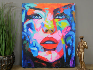 Wall Art, Face with Vibrant Colourful Hand Finished Canvas, Female