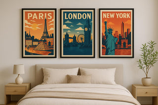 Vintage Travel Poster Set | Paris, London, New York | A4 A3 Art Prints