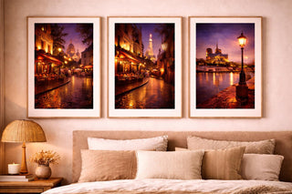 Paris Night Photography Print Set | Moody Cafe & Cityscape Wall Art