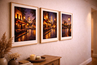 Paris Night Photography Print Set | Moody Cafe & Cityscape Wall Art