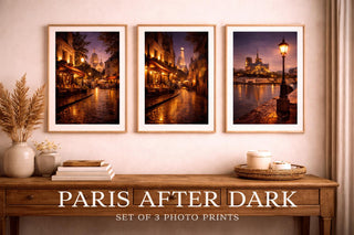 Paris Night Photography Print Set | Moody Cafe & Cityscape Wall Art