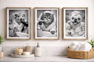 Funny Animal Bathroom Prints | Black and White A4 Glossy Photo Set