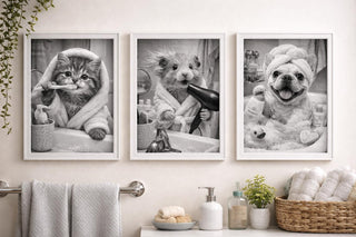 Funny Animal Bathroom Prints | Black and White A4 Glossy Photo Set