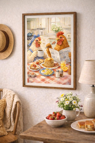 Funny Chicken Breakfast Print | Whimsical Watercolor Kitchen Art (A4 Portrait)