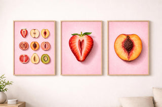 Set of 3 Fruit Still Life Prints, Pink Botanical Art, Modern Decor (A4/A3)