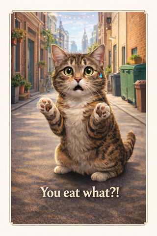 Funny Lesbian Cat Print | Queer Humor Wall Art, "You Eat What?!"