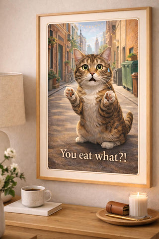 Funny Lesbian Cat Print | Queer Humor Wall Art, "You Eat What?!"