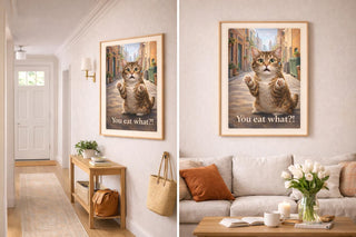 Funny Lesbian Cat Print | Queer Humor Wall Art, "You Eat What?!"