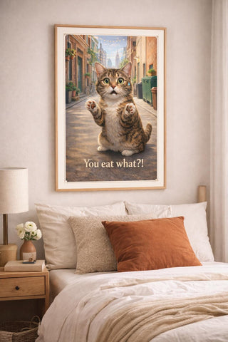 Funny Lesbian Cat Print | Queer Humor Wall Art, "You Eat What?!"