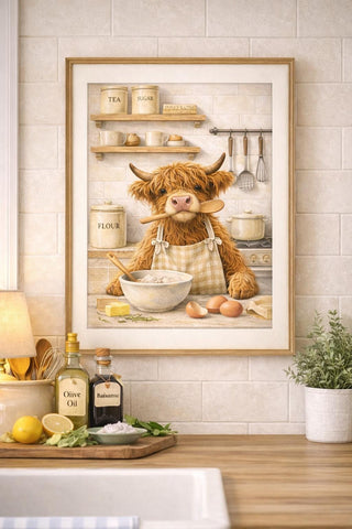 Highland Cow Kitchen Prints Set | Farmhouse Cottage Wall Art, A4 A3