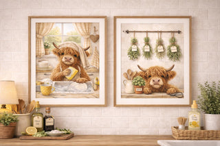 Highland Cow Kitchen Prints Set | Farmhouse Cottage Wall Art, A4 A3
