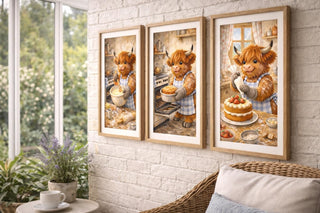 Highland Cow Baking Print Set | Cottage Kitchen A4 Wall Art