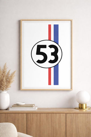 Herbie #53 Racing Art Print | Retro VW Beetle Motorsport Decor