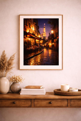 Paris Night Photography Print Set | Moody Cafe & Cityscape Wall Art