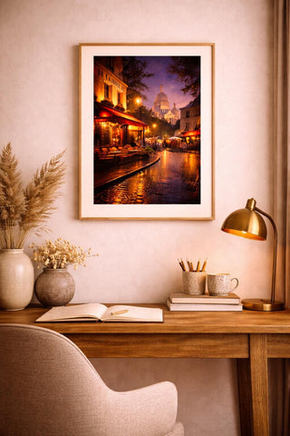 Paris Night Photography Print Set | Moody Cafe & Cityscape Wall Art