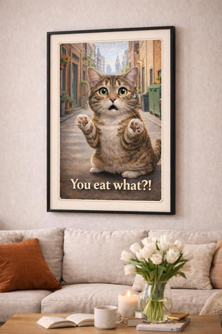 Funny Lesbian Cat Print | Queer Humor Wall Art, "You Eat What?!"