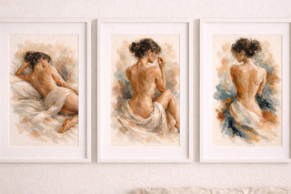 Figurative Nude Wall Art Set of 3 – A4 Female Form Prints – Neutral Bedroom Decor – Modern Impressionist Artwork – Minimal Gallery Wall Art