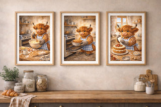 Highland Cow Baking Print Set | Cottage Kitchen A4 Wall Art