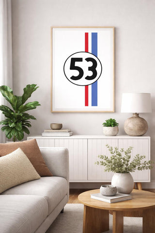 Herbie #53 Racing Art Print | Retro VW Beetle Motorsport Decor