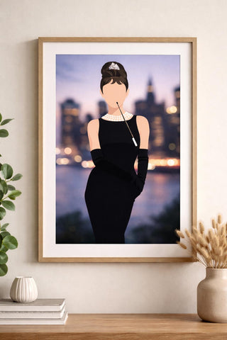 Audrey Hepburn Print | Minimalist Fashion Portrait, Black Dress A4