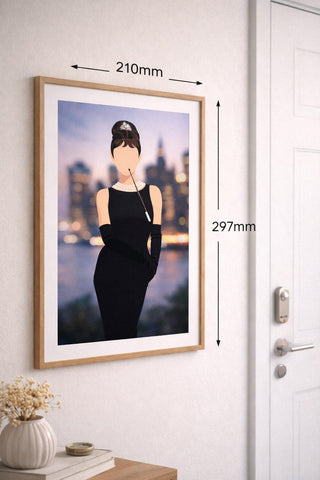 Audrey Hepburn Print | Minimalist Fashion Portrait, Black Dress A4