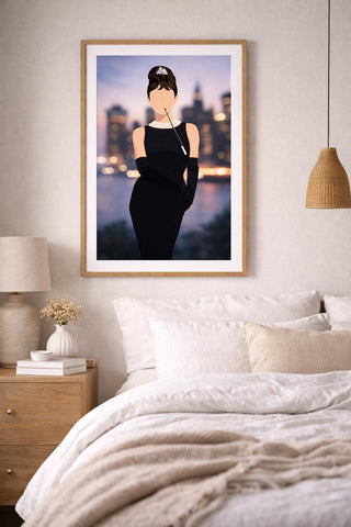 Audrey Hepburn Print | Minimalist Fashion Portrait, Black Dress A4