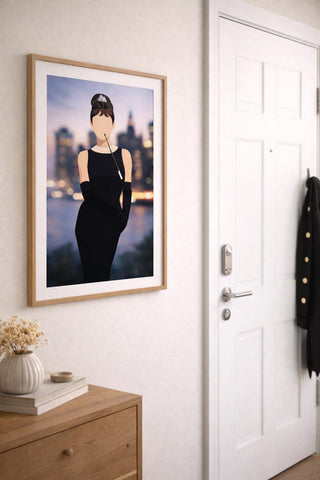 Audrey Hepburn Print | Minimalist Fashion Portrait, Black Dress A4