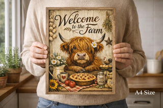 Highland Cow Kitchen Prints, Rustic Farmhouse Wall Art, Set of 3, A4 A3