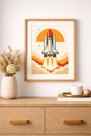 Retro Space Shuttle Launch Poster | Mid-Century Modern Wall Art (A4 Print)