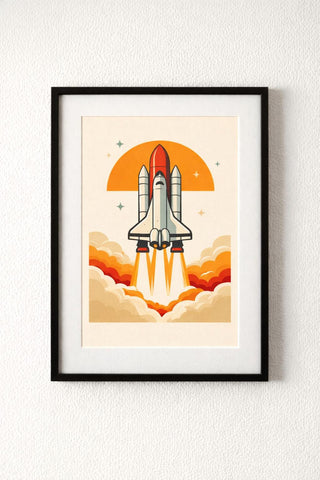 Retro Space Shuttle Launch Poster | Mid-Century Modern Wall Art (A4 Print)