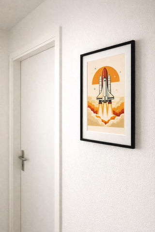 Retro Space Shuttle Launch Poster | Mid-Century Modern Wall Art (A4 Print)