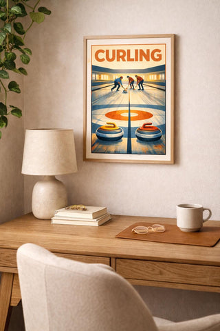 Curling Wall Art A4 Glossy Print Retro Sports Poster Ice Rink Decor Winter Olympics