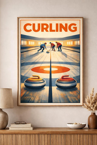 Curling Wall Art A4 Glossy Print Retro Sports Poster Ice Rink Decor Winter Olympics