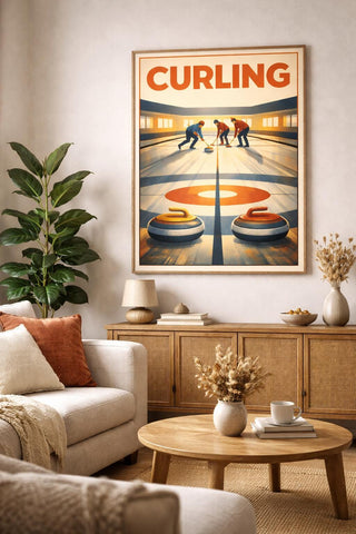 Curling Wall Art A4 Glossy Print Retro Sports Poster Ice Rink Decor Winter Olympics