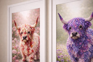 Highland Cow Floral Art Print Set | Botanical Animal Illustration