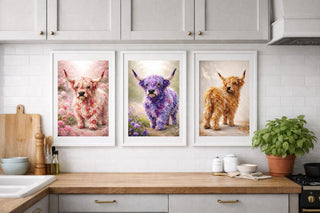 Highland Cow Floral Art Print Set | Botanical Animal Illustration