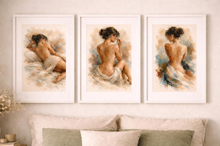 Figurative Nude Wall Art Set of 3 – A4 Female Form Prints – Neutral Bedroom Decor – Modern Impressionist Artwork – Minimal Gallery Wall Art